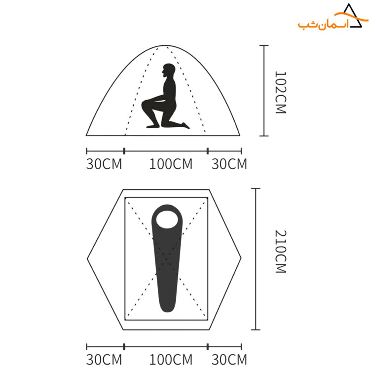 تصویر ابعاد چادر یک نفره پکینیو مدل K2002