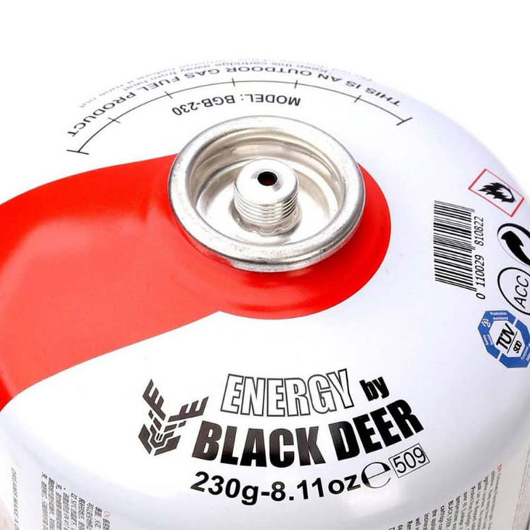 کپسول گاز 230 گرمی black deer مجهز به سوپاپ اطمینان و استاندارد EN417