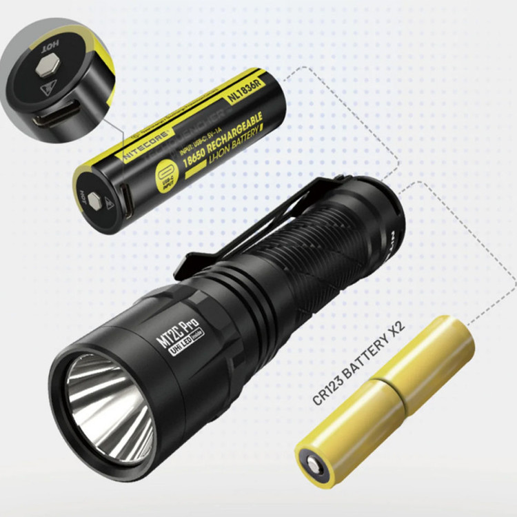 چراغ قوه تاکتیکال سبک قوی نایتکر مدل MT2C PRO مجهز به LED پیشرفته UHi 20