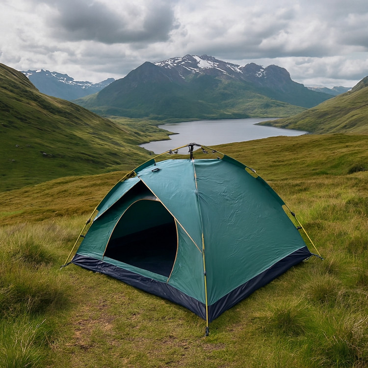 تصویر باز شده چادر سه نفره هومتو در محیط کمپینگ