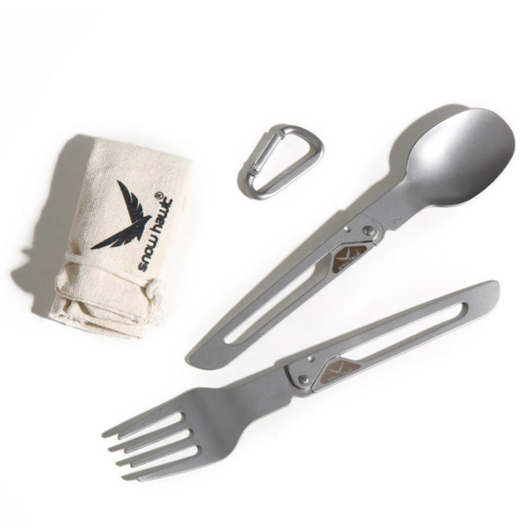 ست کامل قاشق چنگال مناسب کوهنوردی و کمپینگ همراه با کارابین و کیف محافظ